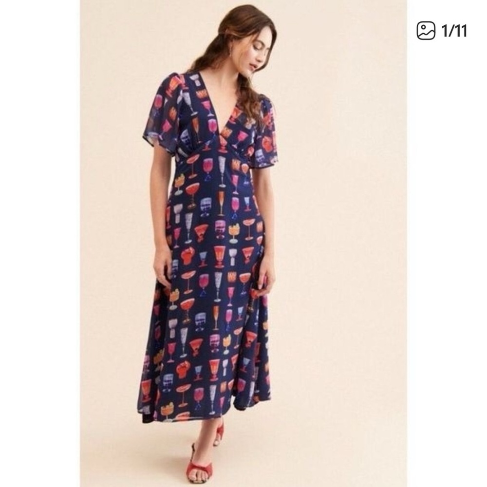 Lisa Says Gah Grace Midi‎ Dress Short Sleeve Cocktail Martini Size Small Blue